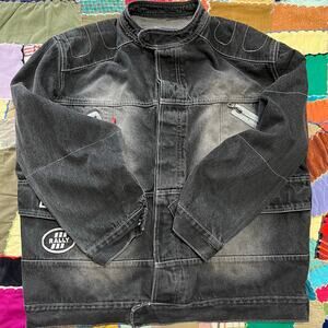 Y2K Loco Streetwear Acid Washed Black Denim Jean Jacket Large